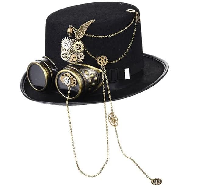 Steampunk Top Hat Goggles Gears Chain Deluxe Costume Accessory