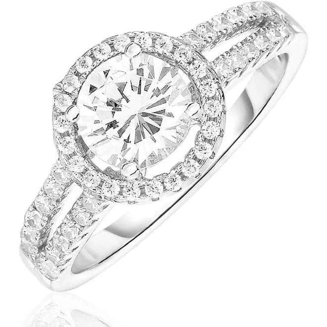 MayaMila Sterling Silver Cubic Zirconia Round Halo Ring