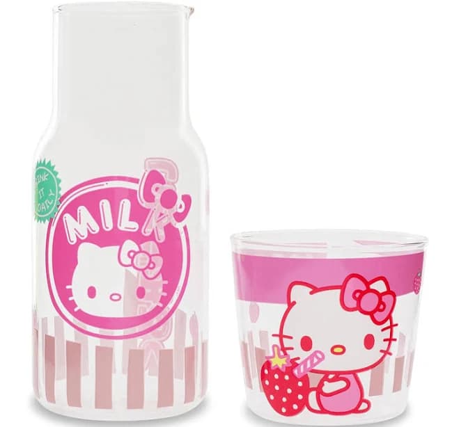 Sanrio Hello Kitty Strawberry Milk Glass Pitcher and 8-Ounce Cup