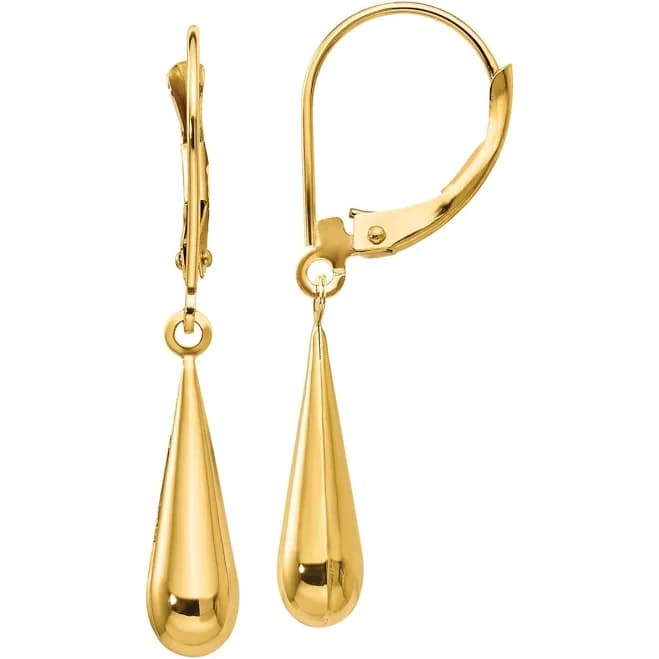 14K Yellow Gold Teardrop Dangle Earrings