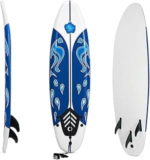 KOTEK 6' Surfboard, Surfing Board with 3 Removable Fins, Safety Leash, EPS Core & EPE Deck, Lightweight Surf Board for Teenagers, Adults, Beginners