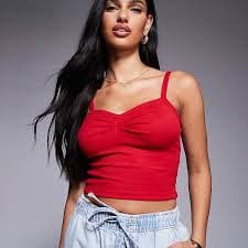 Princess Polly Essentials ribbed ruched front cami top in red | ASOS
