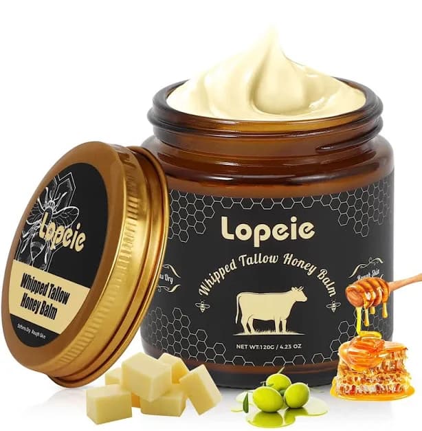 Lopeie Whipped Grass-Fed Beef Tallow Honey Balm - 4 Oz,Moisturizing Cream for Soft, Smooth Skin - Unscented Handmade All-Natural Moisturizer -