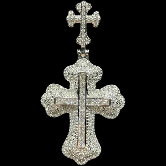 Double Cross Diamond Edition Iced Out Diamond Tennis Chain Necklace in Silver