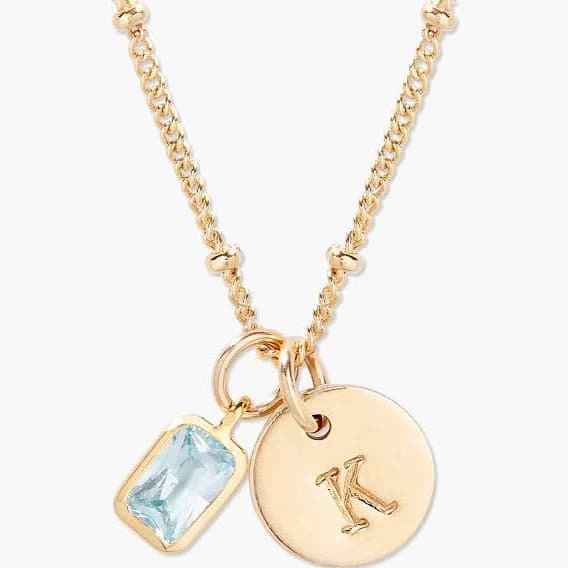 Birthstone Charm Necklace Women's Personalized Birthstone Initial Pendant