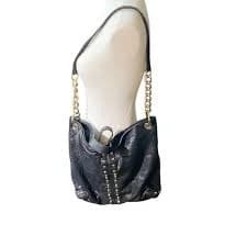 Michael Kors Black Studded Leather Shoulder Bag – Gold Chain‎ Strap Slouchy Tote