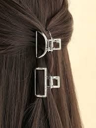2pcs Women's Small Size Silver Rectangle & Semi-Circle Shaped Metal Barrettes With Hollow Out Design, Zinc Alloy Material Casual,Y2k Hair Claws Claw Clips Hair Clips Hair Jaw Clip Hair Clamps Hair Clutch