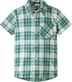 Boys Plaid Short Sleeve Shirt Casual Button Down Checked with Chest Pocket (5-14 Years)