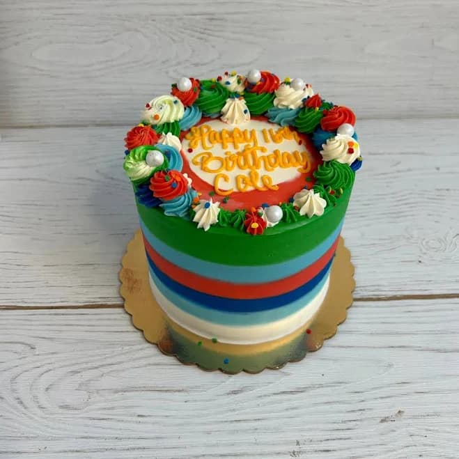 Blue, Red & Green Stripes Celebration Cake 6" (Serves 6-8) / Chocolate