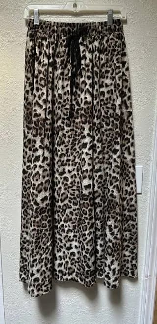 Women’s Brown/black Leopard Print Pull On Flowy Maxi Skirt Size Small