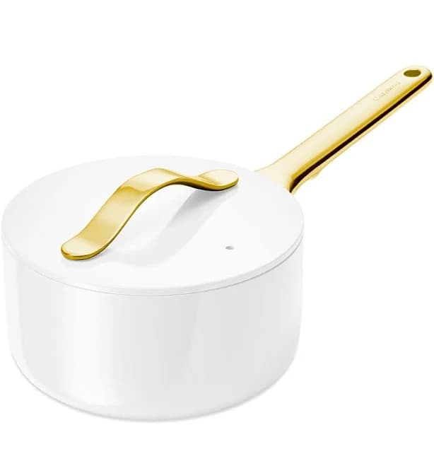 Caraway Iconics Nonstick Ceramic Saucepan With Lid - White/gold