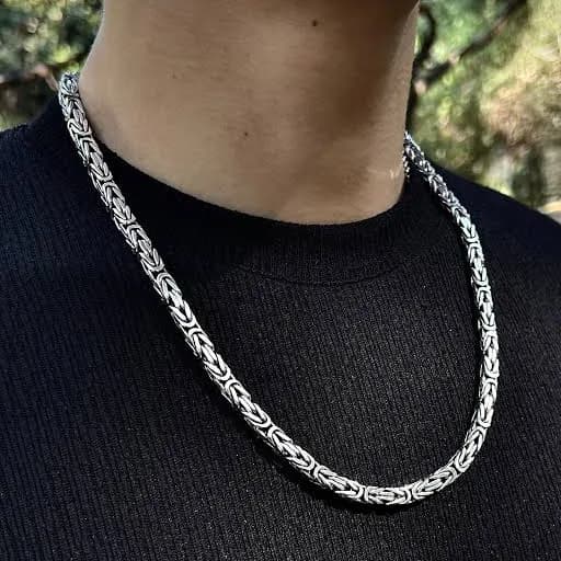 925 Sterling Silver Bali Byzantine Chain Necklace for Men