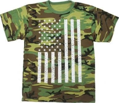 USA Flag Woodland Camo T-Shirt