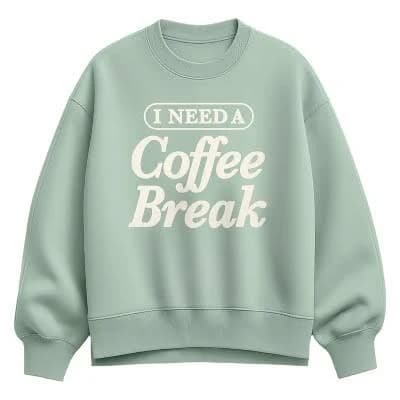 Women's Instant Message Need Coffee Break Oversized Fleece Crew Sweatshirt