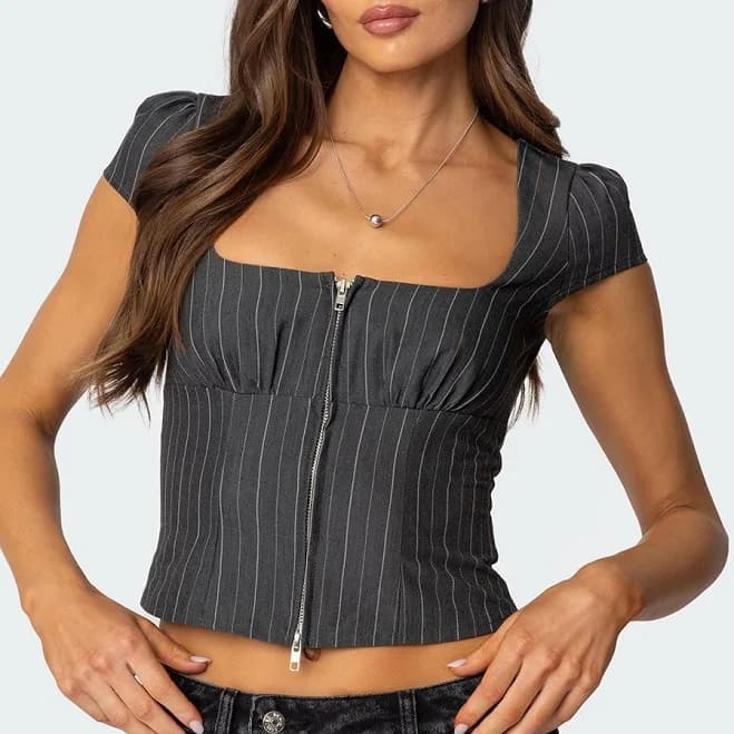 Edikted Women's Keni Pinstripe Zip Up Top