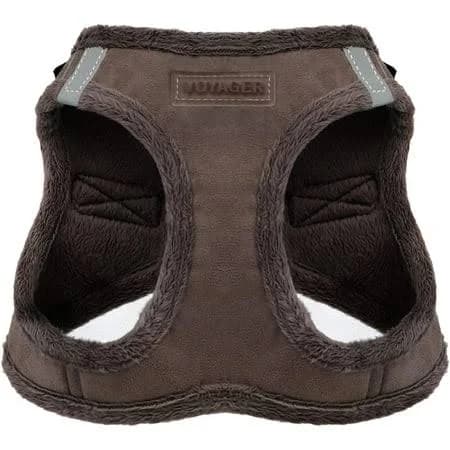 All Weather Plush, Reflective, No Pull Harness for Small, Medium Dogs, Cats - Secure with Hook & Loop Fastener, Buckle, Double D-Rings - Chocolate
