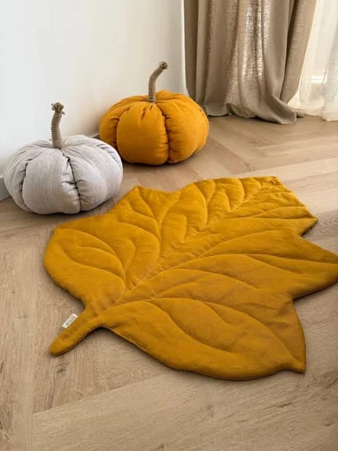 Leaf Hemp Linen Rug Filled Hemp Fiber Filler Play Mat