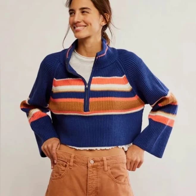 Free People Women's Striped Greta Half Zip