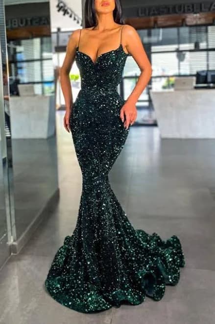 Spaghetti-Straps Mermaid Prom Dress with Sequins