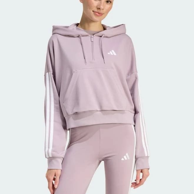 Women's adidas Essentials 3-Stripes French Terry Quarter-Zip Hoodie