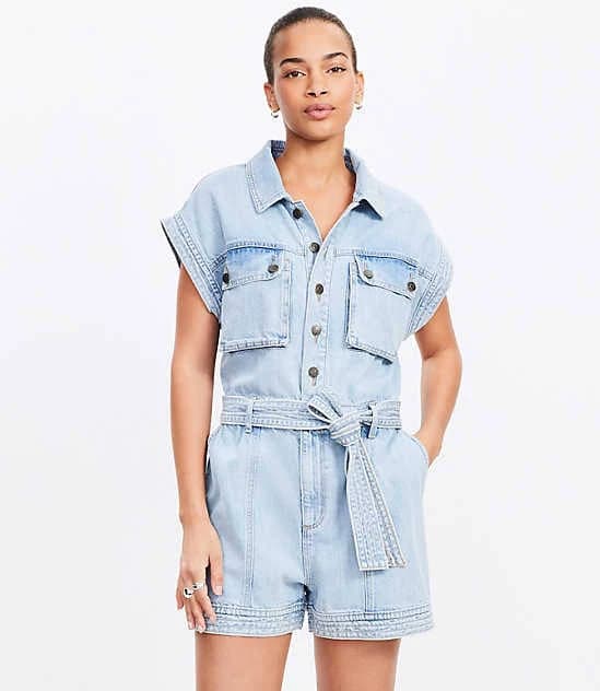 Women's Loft Petite Denim Utility Romper