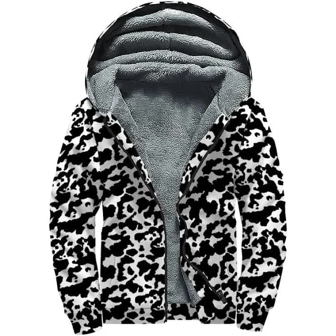 Sherpa Lined Cow Print Zip Up Hoodie