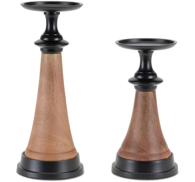 Alcott Hill Tapered Black & Brown Candle Holders