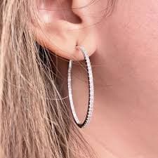Real 18K White Gold Inside Out Round Cut 0.90Ct Natural Diamond Hoop Earrings | eBay