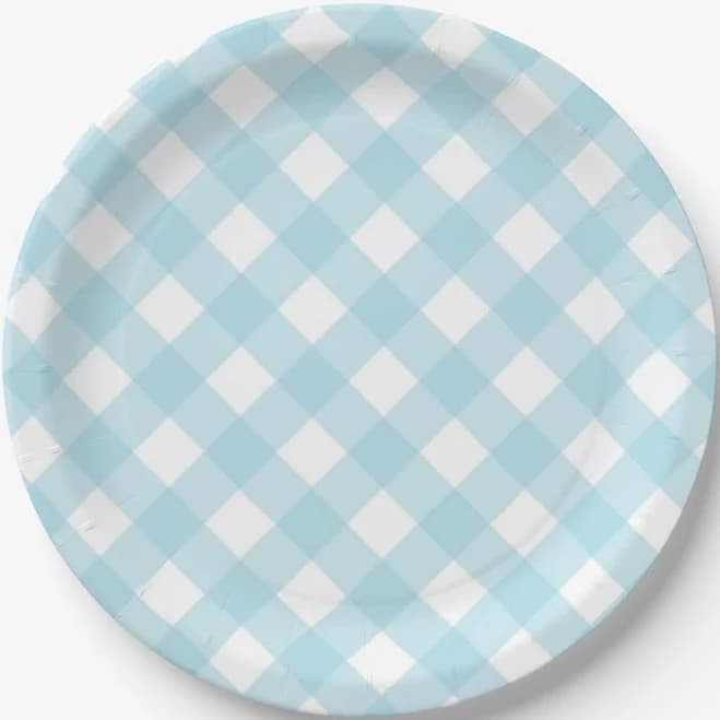 Blue & White Gingham Plaid Paper Plates