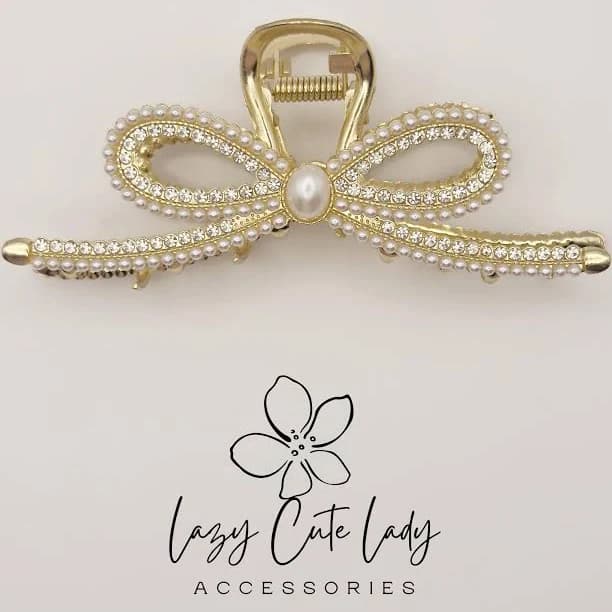 Pearl Bow Rhinestone Crystal Hair Claw
