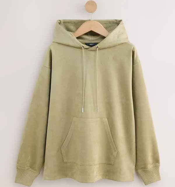 Faux Suede Longsleeve Hoodie with Drawstring