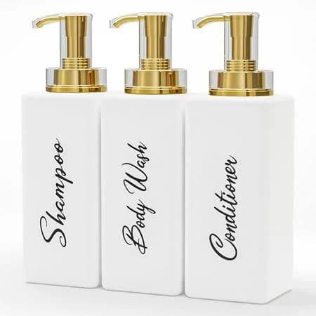 Refillable Shampoo and Conditioner Bottles, 16oz White and Gold Soap Dispenser Bathroom, Shampoo and Conditioner Dispenser for Bathroom Lotion Body