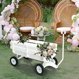 HDYEGY All Terrain Wagon,Heavy Duty 33Inch Sport Cargo Wagon with Removable Wooden Side Panels,Big Tires and Wide Grip Handle,Ideal for Weddings and Flower Girls,White