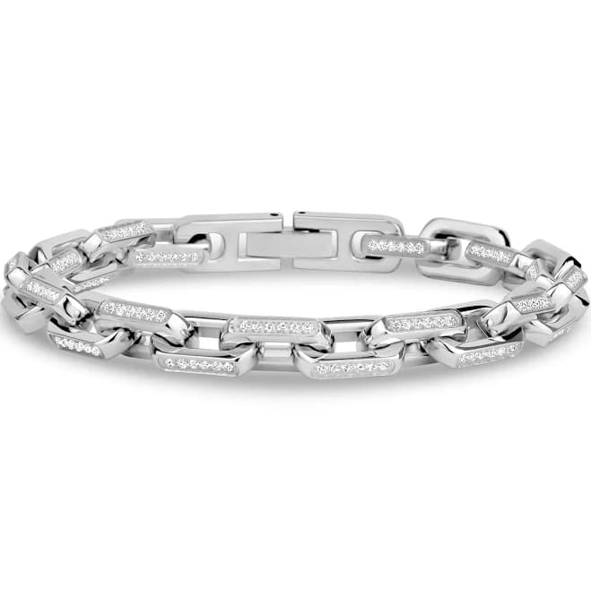 Stainless Steel Iced Out Elongated Link Bracelet for Men