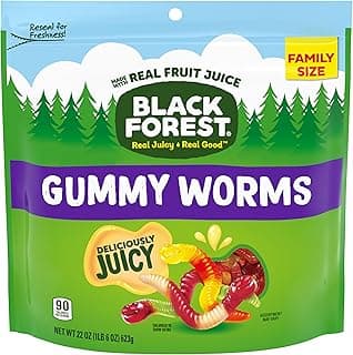 Black Forest Gummy Worms Candy, Made With Real Fruit Juice, Resealable Bag, 22 Ounce