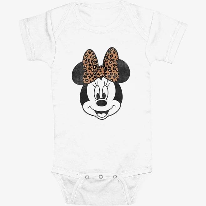 Disney Infant Minnie Mouse Face Leopard Bow Bodysuit