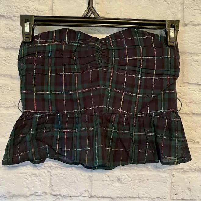 Lovers & Friends Metallic Plaid Corset Ruffle Crop Top Festival Boho