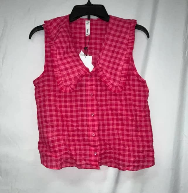Mng Women's Pink Button-up Plaid Blouse Size 4