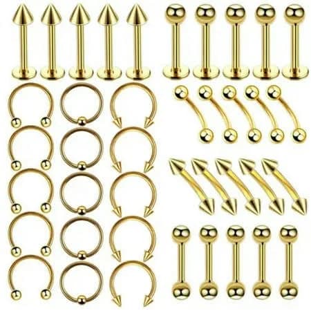 Hooun 40pcs/lot Adult Nose Hoops Rings Labret Lip Ear Eyebrow Stud Body Piercing Jewelry Kit