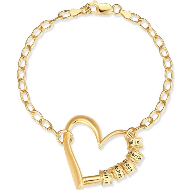 Kids Custom Name Charm Heart Bracelet Gold Beaded Bracelet