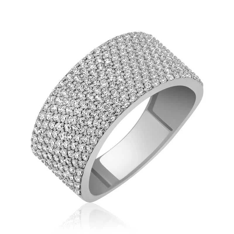 Sterling Silver Multi- Row Pave Statement Band Ring