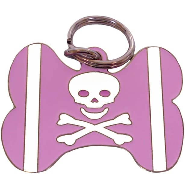 Pink Skull & Crossbones Bone Shaped Engraved Dog ID Tag