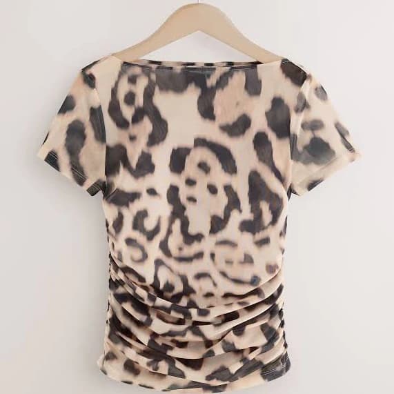 Women's Next Leopard Print Ruched Mesh Top