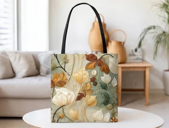 Botanical Canvas Tote Bag - Aesthetic Floral Embroidery Style Travel, Shopping, Art, Bible & Book Bags | Eco-Friendly Reusable Gift for Her