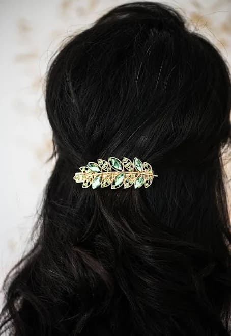 Boho Leaf and Rhinestone Hair Clip