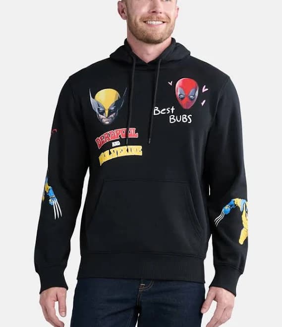 Deadpool & Wolverine Graphic Print Hoodie with Long Sleeves