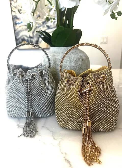 Soft Mesh Bucket Evening Bag with Crystal Handle