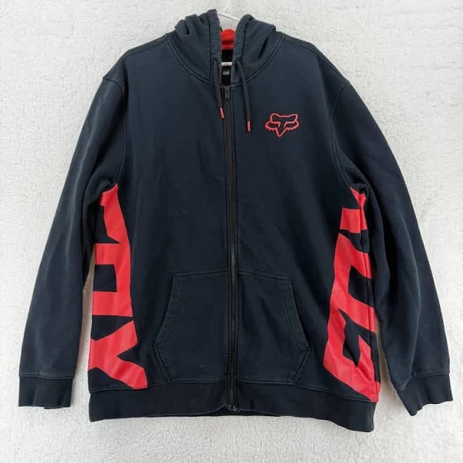 Fox Racing Hoodie Mens 2xl Black Red Full Zip Fleece Motocross