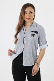 Stripe Print Star Embroidery Shirt - Wholesale Womens Clothing Vendors For Boutiques