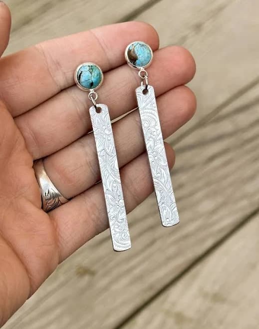 Turquoise Stud with Silver Dangle Earrings